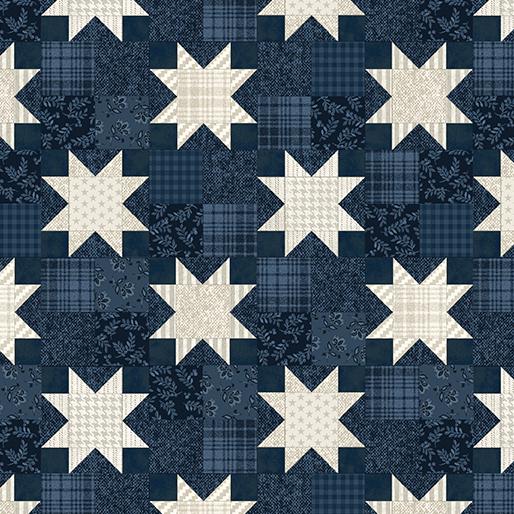 American Valor - Blue White Stars Fabric, Benartex 16873-56 Navy, Quilt Look Patterned Patriotic Stars Cotton Quilt Fabric, Cheryl Haynes