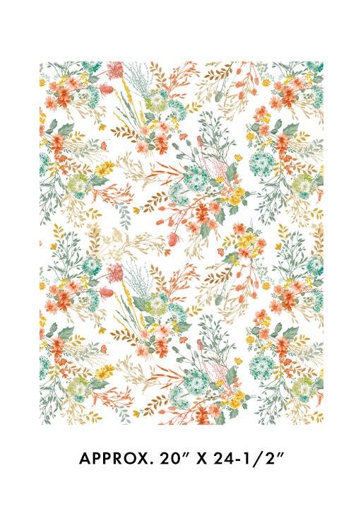 Montgomery Mountain Charm - Coral Teal Yellow Floral on White Fabric, Benartex 16807-09, Floral Cotton Quilt Fabric, Brunner, By the Yard