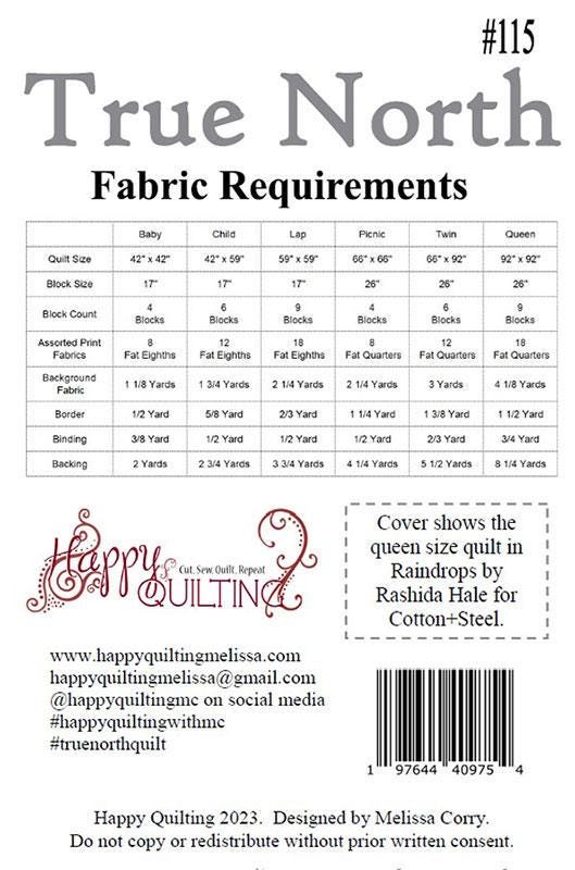 True North Quilt Pattern, Happy Quilting HQ115, Fat Eighths Quarters F8 FQ Friendly Baby Lap Throw Twin Queen Bed Star Quilt Pattern, Corry