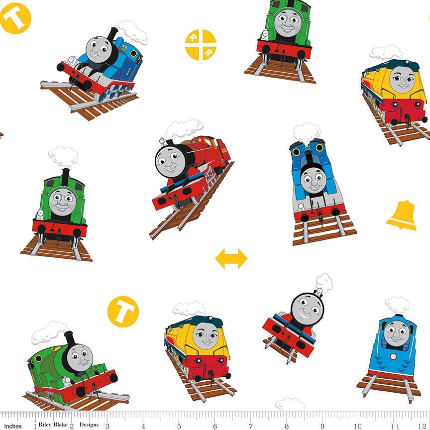 Thomas and Friends All Aboard 18 Fat Quarter Bundle, Riley Blake FQ-11000-18, Precut 18 x 22 Thomas Tank Engine Fabric Bundle