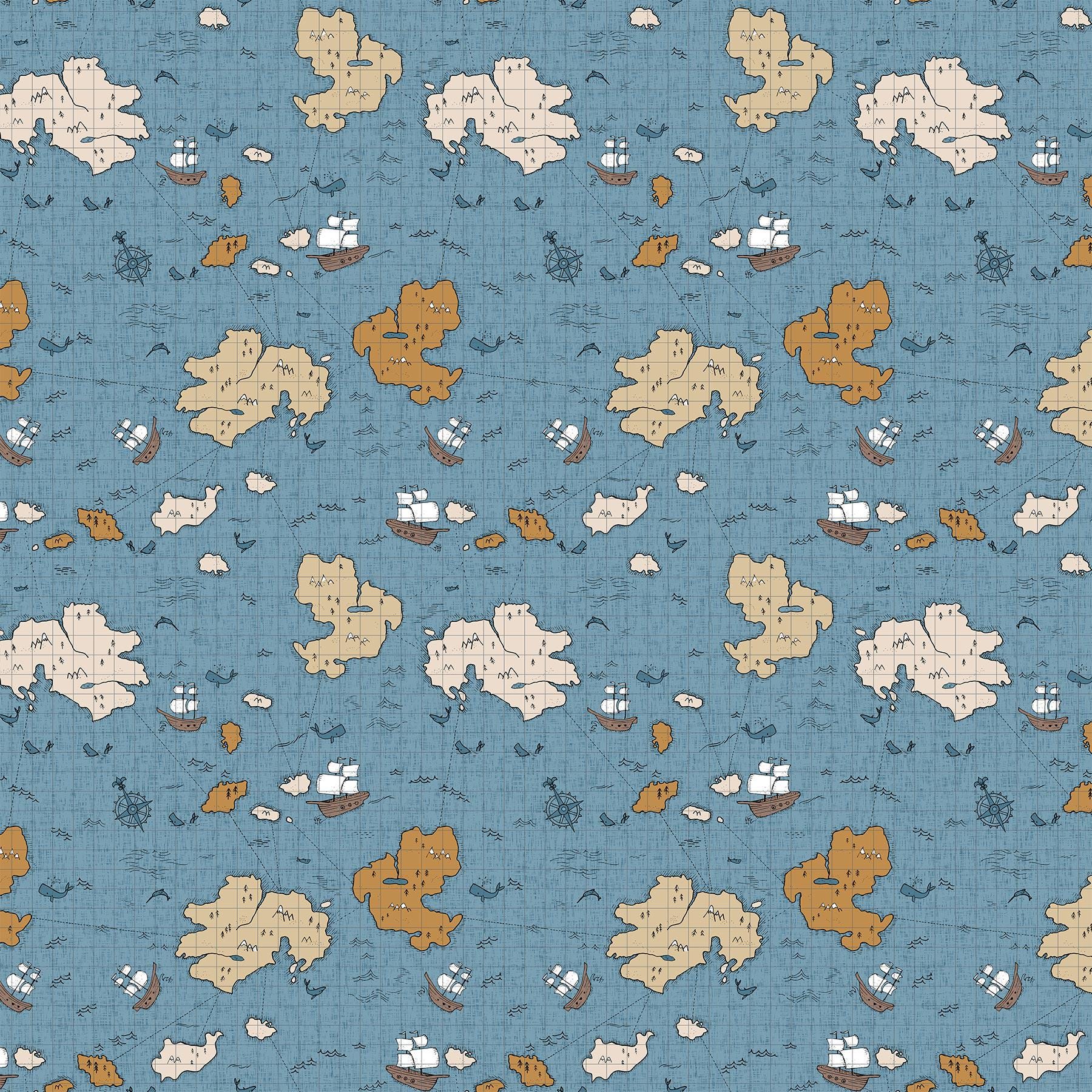 Calm Waters 12 Piece Fat Quarter Bundle, Figo FQCALMW12-10, Brown Blue Gray Whale Nautical Ocean Quilt Fabric, 18 x 22 Fabric Cuts