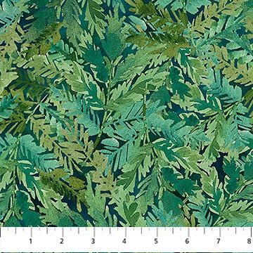 Luscious - Packed Green Fern Branches Fabric, Northcott DP28752-69, Digitally Printed Green Fern Tonal Leaves Cotton Fabric, By the Yard