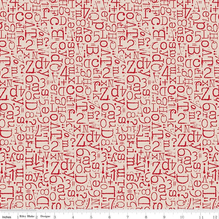 108" TYPE/ography - 3 Yard Cut of Red Letters on Cream Quilt Back Fabric, Riley Blake 3YD-WB16852-Schoolhouse, Red Cream Wide Back