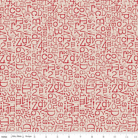 108" TYPE/ography - 3 Yard Cut of Red Letters on Cream Quilt Back Fabric, Riley Blake 3YD-WB16852-Schoolhouse, Red Cream Wide Back