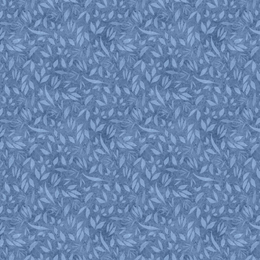 Foliage Fundamentals - Denim Blue Tonal Texture Blender Fabric, White Owl W110-002-540, Light Blue Leaves Tonal Fabric, Lumin, By the Yard