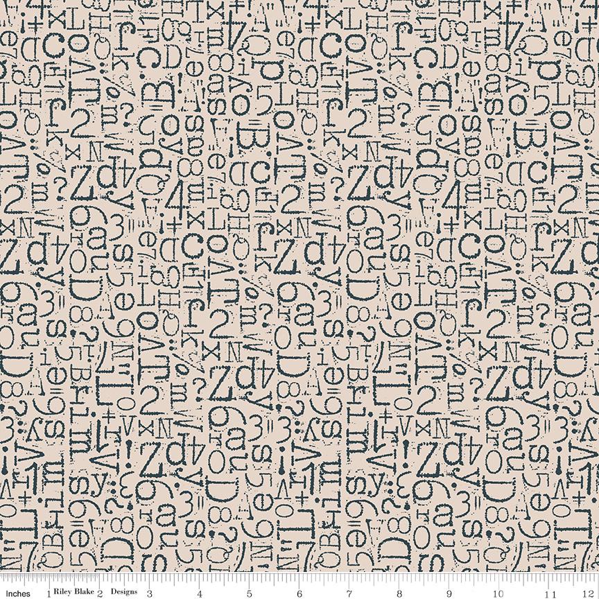 108" TYPE/ography - 3 Yard Cut of Black Letters on Cream Quilt Back Fabric, Riley Blake 3YD-WB16852-Blackboard, Black Cream Wide Back