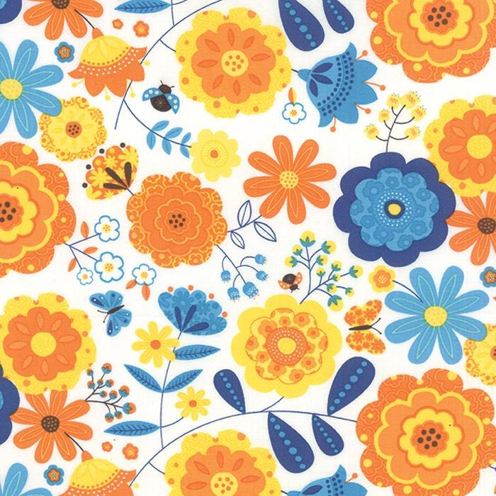 On the Wing OOP Charm Pack Fabric, Moda 35260PP, 5" Precut Quilt Floral Butterfly Birds Juvenile Fabric Squares, Abi Hall