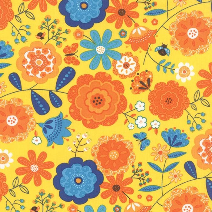 On the Wing OOP Charm Pack Fabric, Moda 35260PP, 5" Precut Quilt Floral Butterfly Birds Juvenile Fabric Squares, Abi Hall