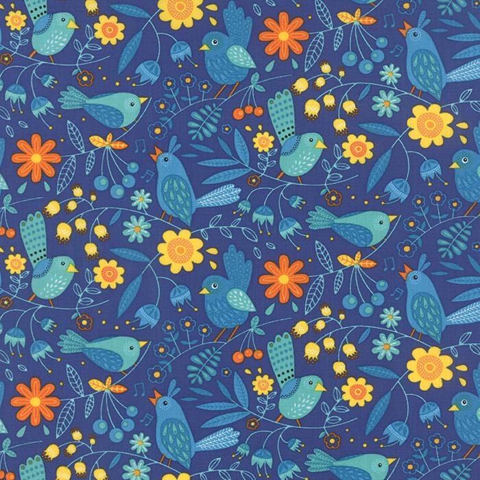On the Wing OOP Charm Pack Fabric, Moda 35260PP, 5" Precut Quilt Floral Butterfly Birds Juvenile Fabric Squares, Abi Hall