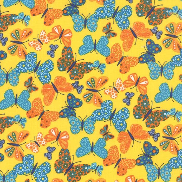 On the Wing OOP Charm Pack Fabric, Moda 35260PP, 5" Precut Quilt Floral Butterfly Birds Juvenile Fabric Squares, Abi Hall