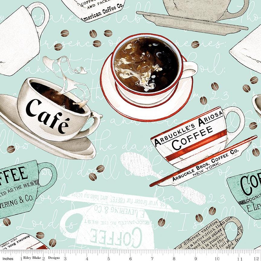 Coffee Chalk 5" Stacker OOP Charm Pack, Riley Blake 5-11030-42, 5" Precut Coffee Themed Charm Pack Fabric Squares, J Wecker Frisch