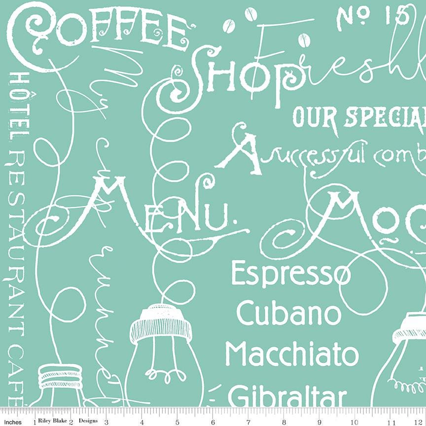 Coffee Chalk 5" Stacker OOP Charm Pack, Riley Blake 5-11030-42, 5" Precut Coffee Themed Charm Pack Fabric Squares, J Wecker Frisch