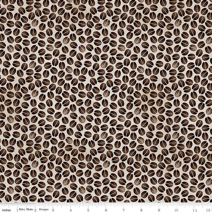 Coffee Chalk 5" Stacker OOP Charm Pack, Riley Blake 5-11030-42, 5" Precut Coffee Themed Charm Pack Fabric Squares, J Wecker Frisch