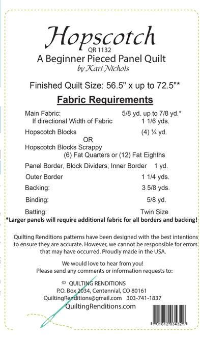 Hopscotch Panel Frame Quilt PATTERN, Quilting Renditions QR1132, Horizontal Fabric Panel Friendly Throw Quilt Pattern