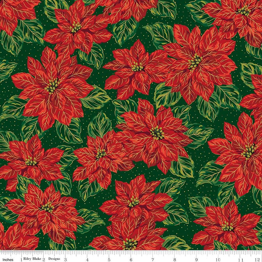 Poinsettias at Christmas 5" Stacker, Riley Blake 5-17630-42, 5" Precut Red Green Christmas Floral Fabric Charm Squares, Jennifer Bosworth