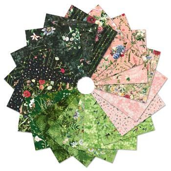 Twilight Terrace 5" Charm Squares, Robert Kaufman CHS-1396-42, 5" Precut Pink Green Black Floral Fabric Squares