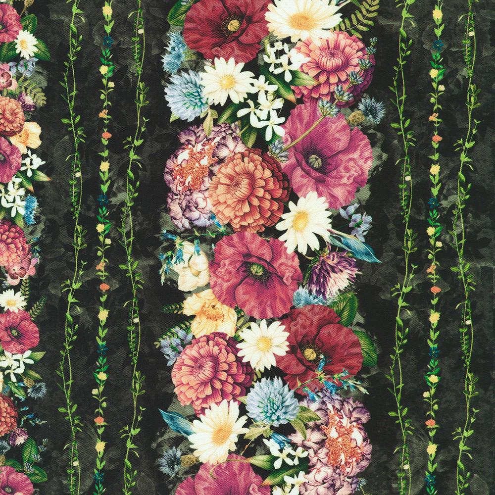 Twilight Terrace 5" Charm Squares, Robert Kaufman CHS-1396-42, 5" Precut Pink Green Black Floral Fabric Squares