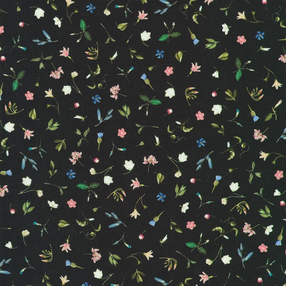 Twilight Terrace 5" Charm Squares, Robert Kaufman CHS-1396-42, 5" Precut Pink Green Black Floral Fabric Squares