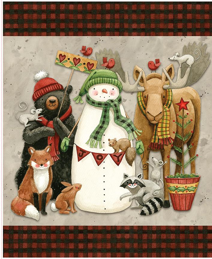 Northern Christmas 36" Snowman Fabric Panel, Riley Blake P17837-PANEL, Christmas Xmas Snowman Animals Fabric Panel, Teresa Kogut