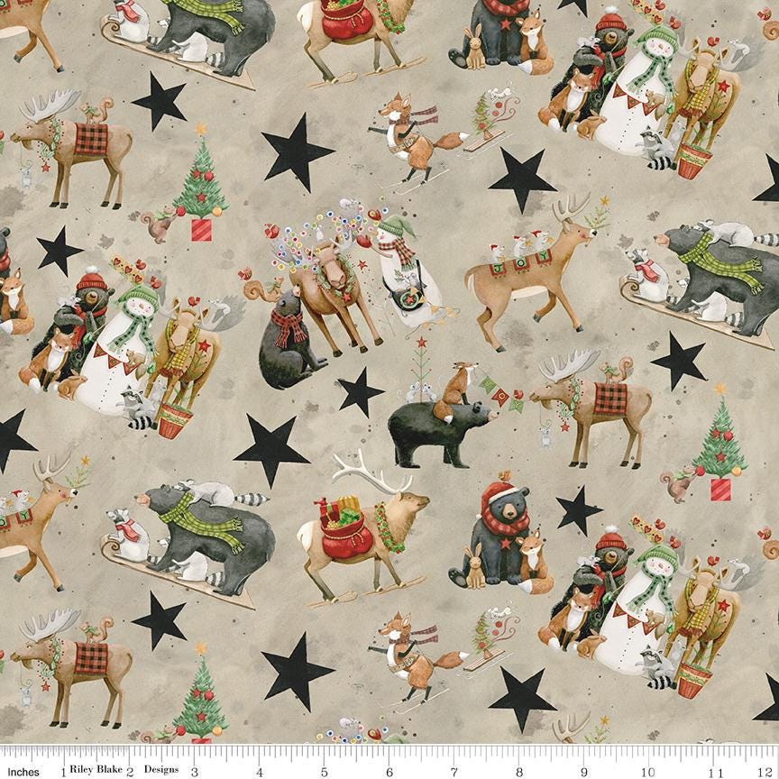 Northern Christmas 5" Stacker, Riley Blake 5-17830-42, Whimsical Snowmen Animals Christmas Xmas Quilt Fabric Squares, Teresa Kogut