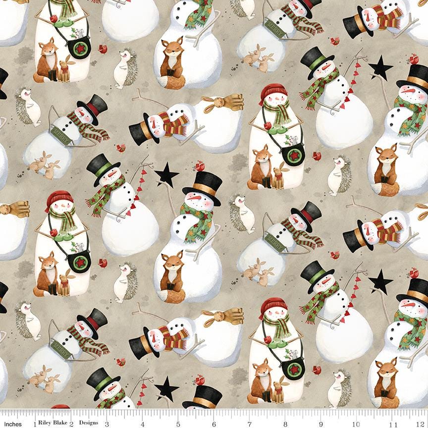 Northern Christmas 5" Stacker, Riley Blake 5-17830-42, Whimsical Snowmen Animals Christmas Xmas Quilt Fabric Squares, Teresa Kogut