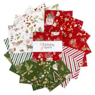 Holiday Spirit 5" Stacker, Riley Blake 5-17460-42, 5" Precut Traditional Christmas Xmas Charm Pack Fabric Squares, Lisa Audit