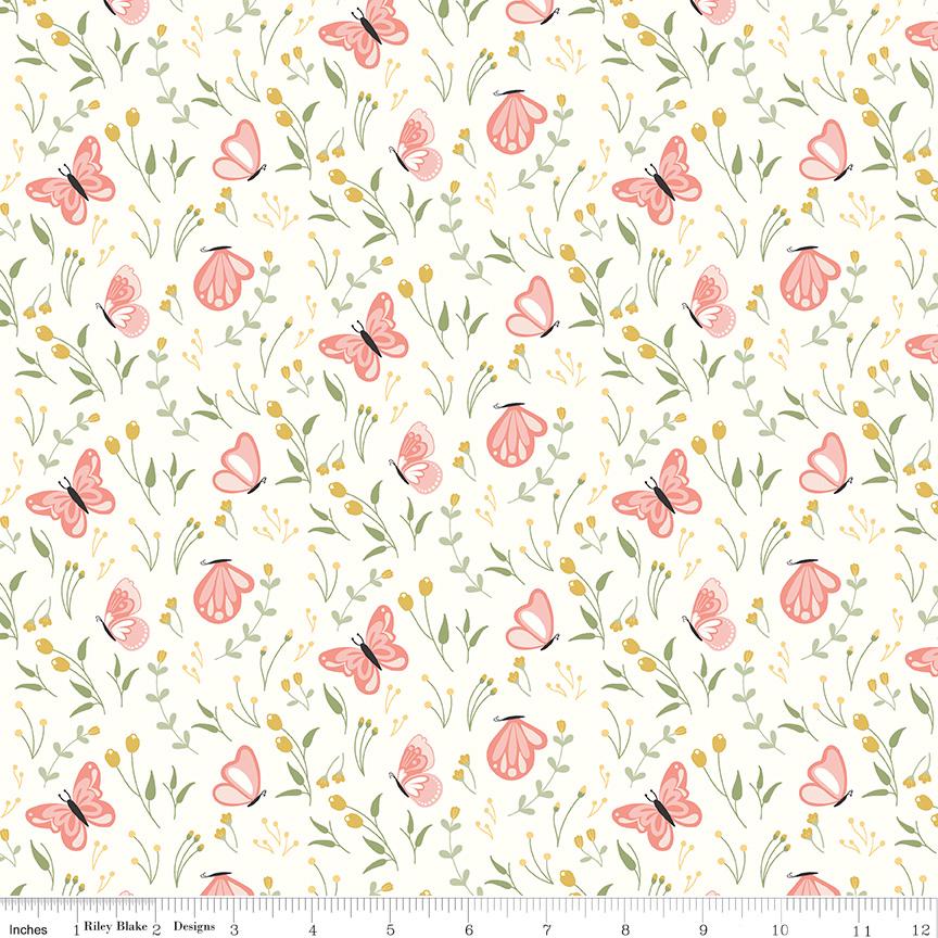 Daybreak 5" OOP Stacker, Riley Blake 5-11620-42, 5" Precut Pink Yellow Blue Floral Bee Charm Pack Fabric Squares, Cotton and Joy