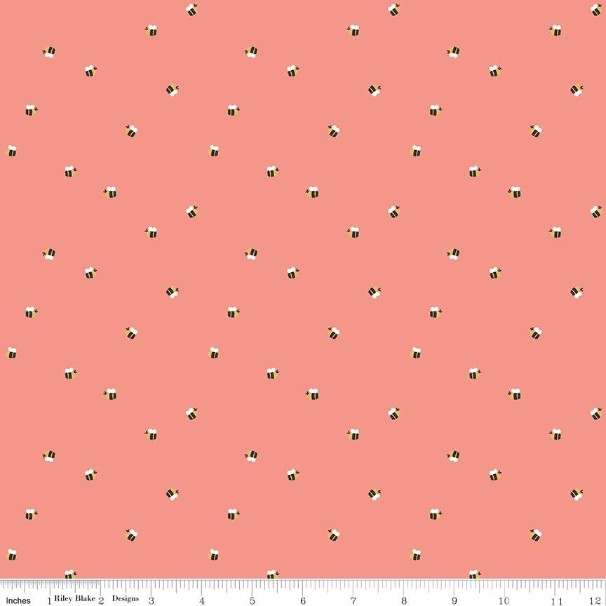 Daybreak 5" OOP Stacker, Riley Blake 5-11620-42, 5" Precut Pink Yellow Blue Floral Bee Charm Pack Fabric Squares, Cotton and Joy