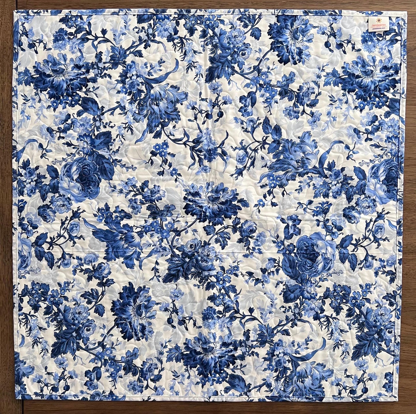 Blue White Floral Twister Quilted Table Topper, 18.25" x 36.25", Handmade Blue Belle Table Topper Quilt