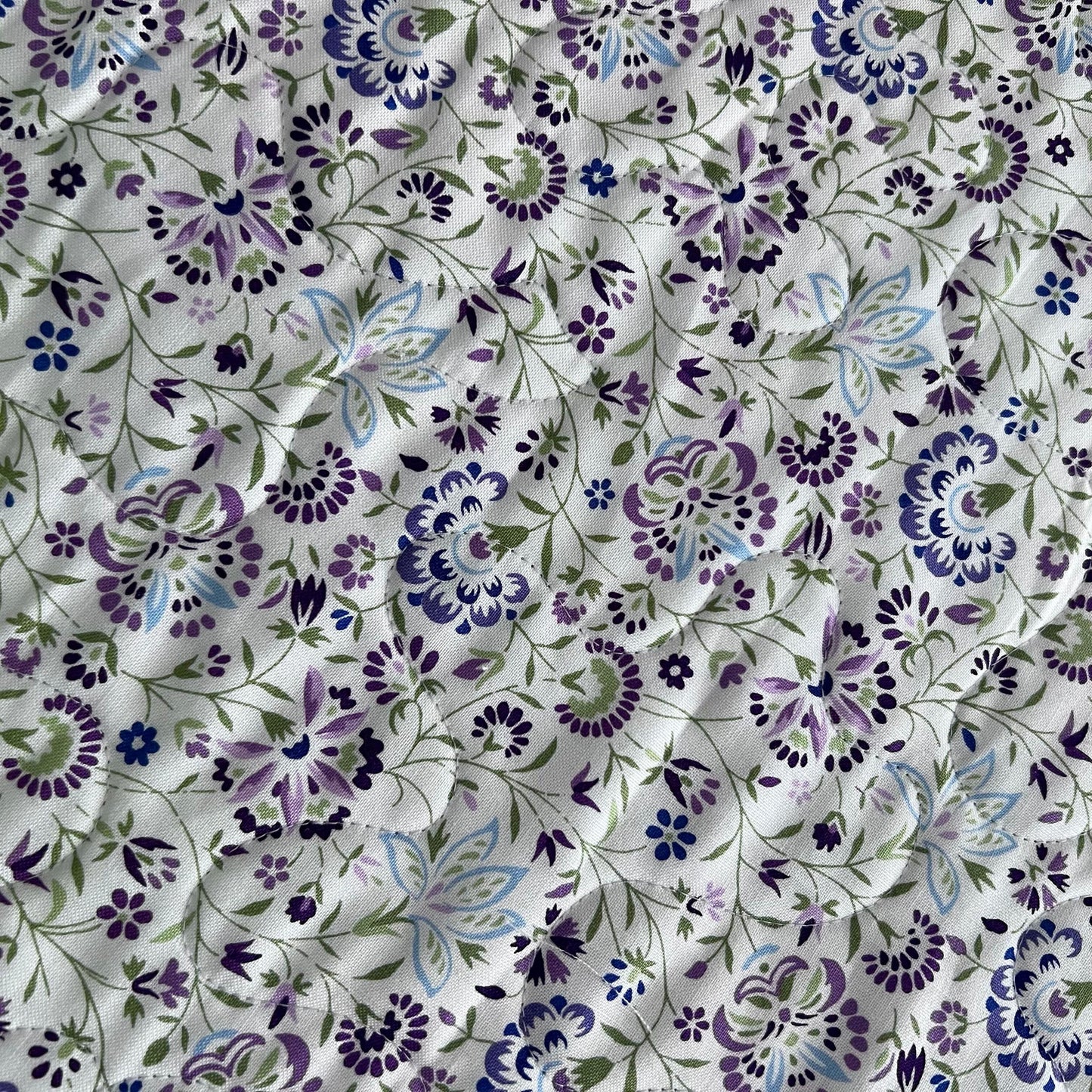 Purple Green Floral Patchwork Quilted Table Runner, 18.25" x 40.25", Handmade Purple Green Blue White Floral Table Runner Quilt