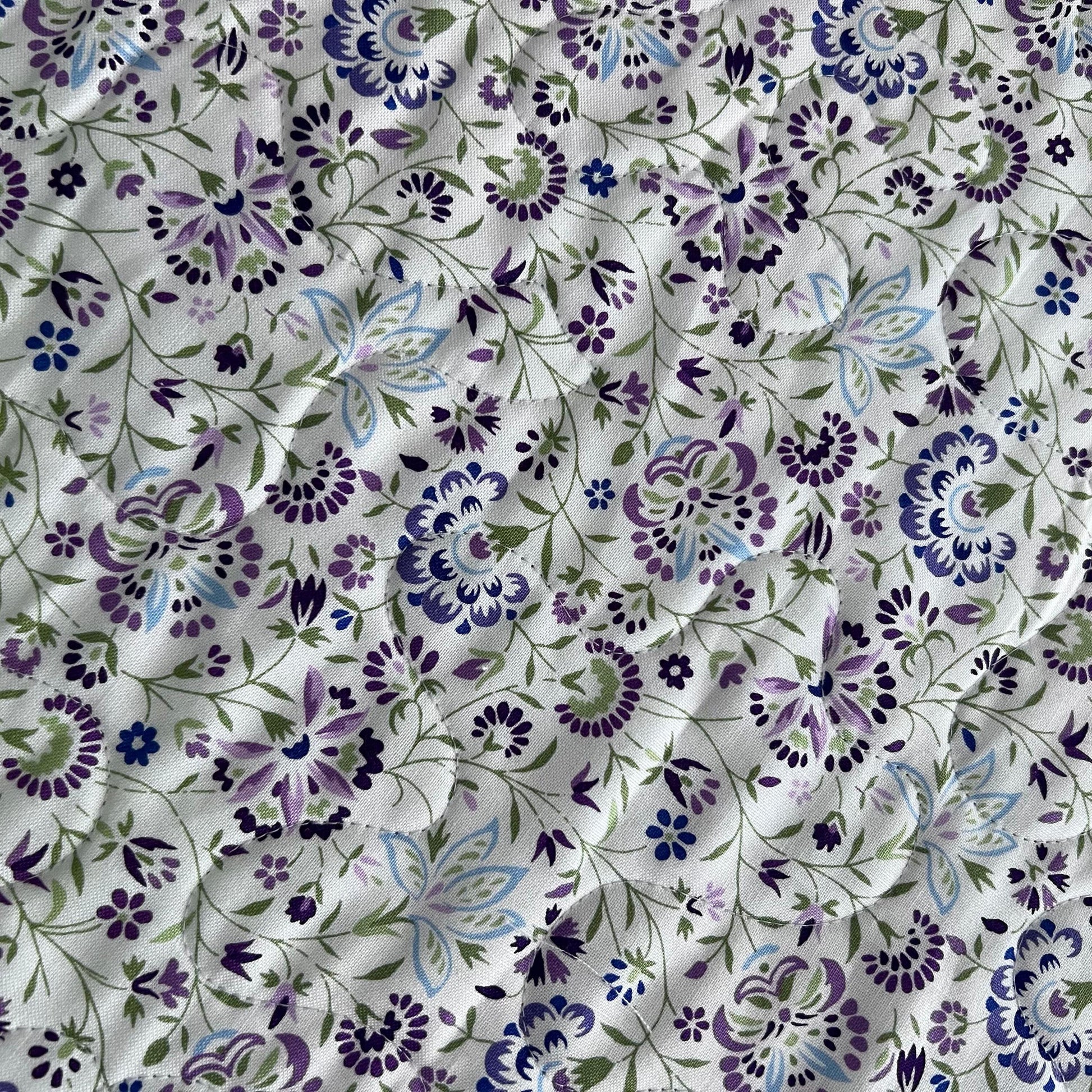 Purple Green Floral Patchwork Quilted Table Runner, 18.25" x 40.25", Handmade Purple Green Blue White Floral Table Runner Quilt