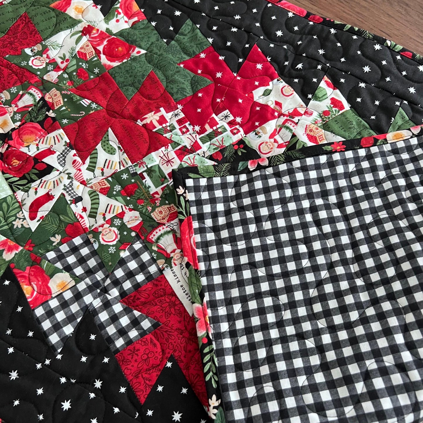 Christmas Quilted Table Runner, 18.5" x 37", Handmade Charming Christmas Twister Table Runner Quilt