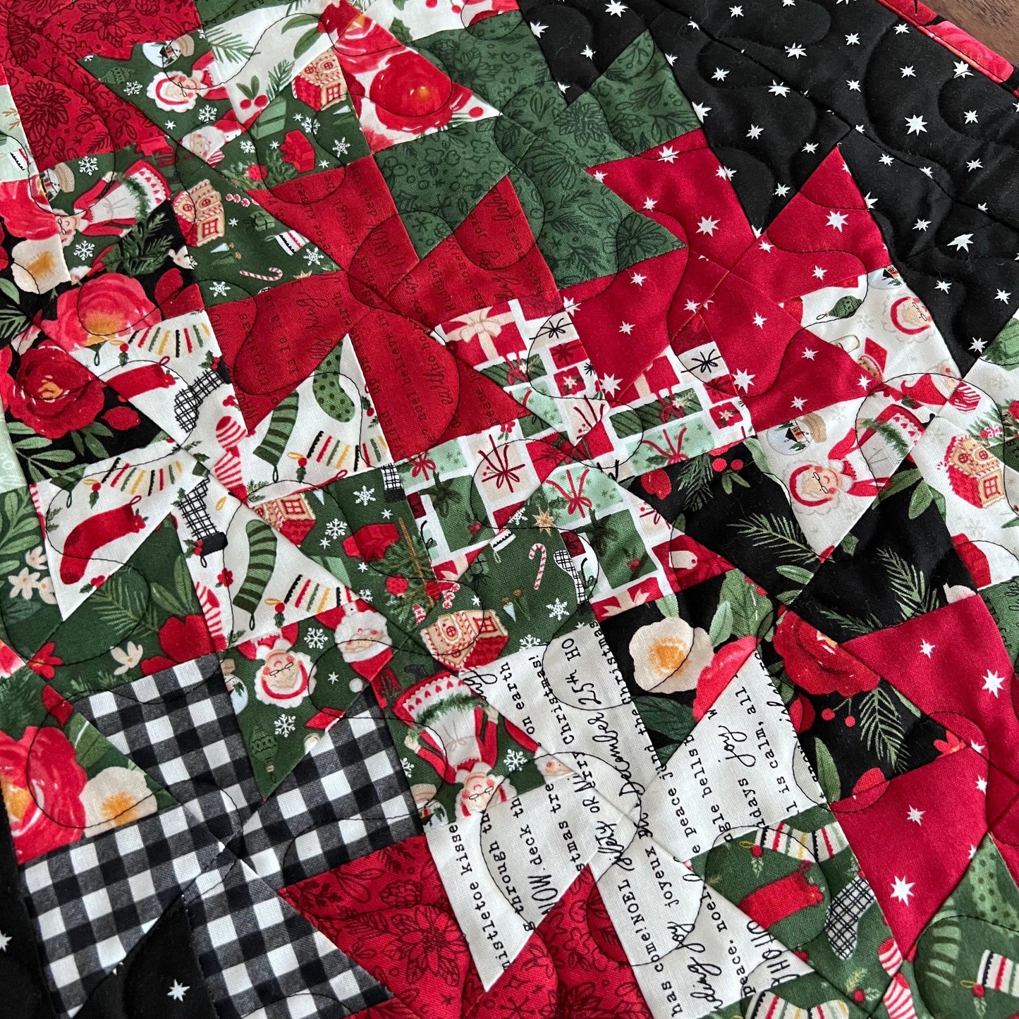 Christmas Quilted Table Runner, 18.5" x 37", Handmade Charming Christmas Twister Table Runner Quilt