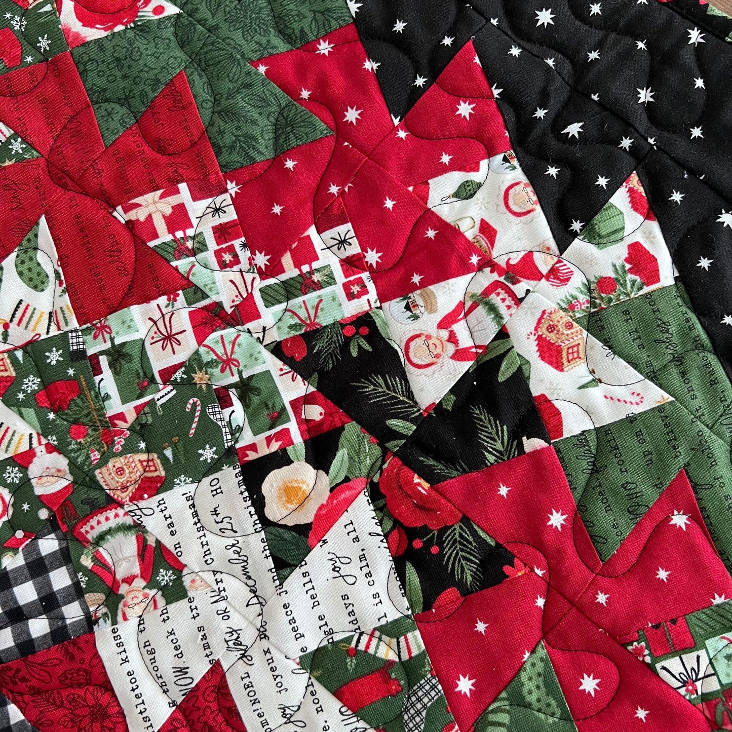 Christmas Quilted Table Runner, 18.5" x 37", Handmade Charming Christmas Twister Table Runner Quilt