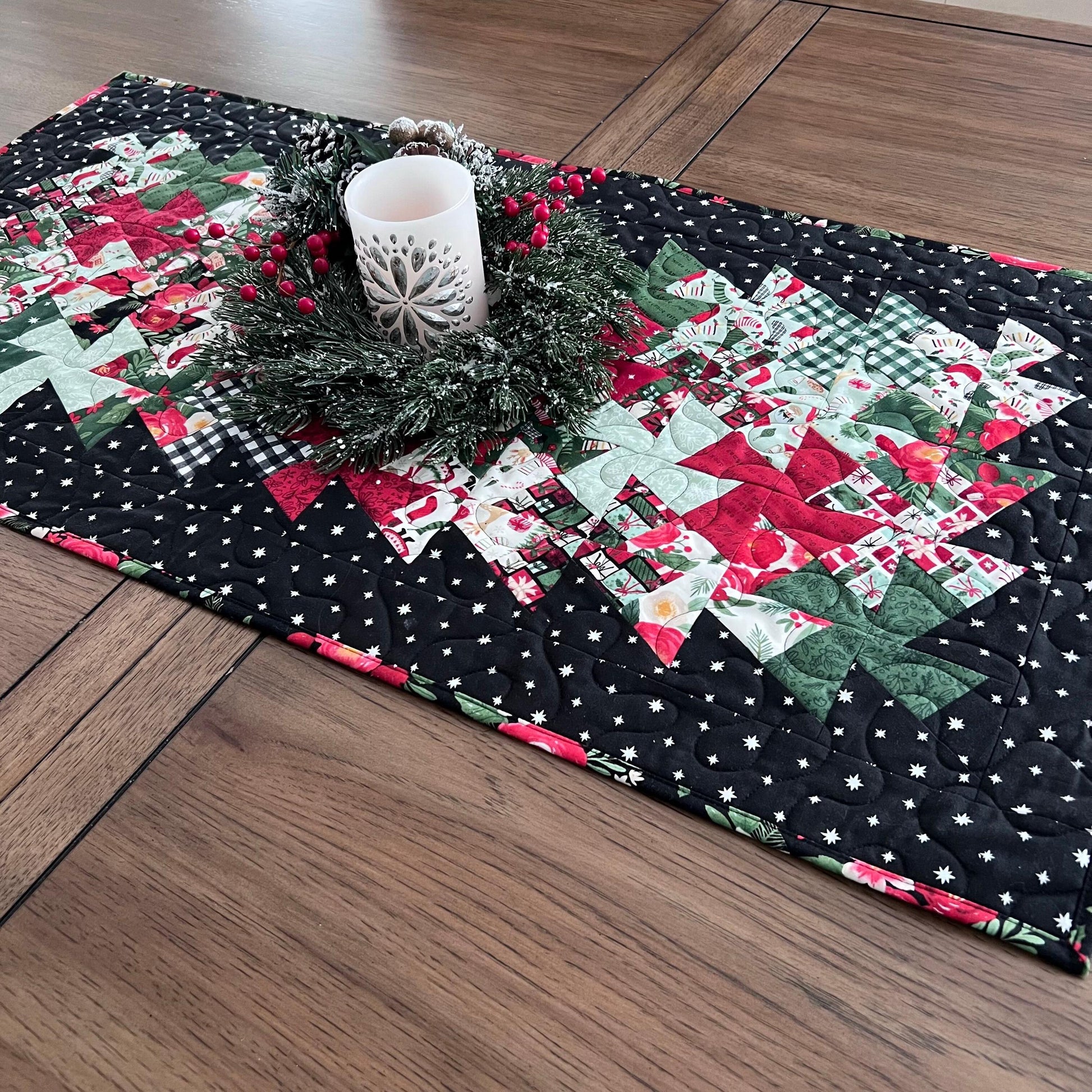 Christmas Quilted Table Runner, 18.5" x 37", Handmade Charming Christmas Twister Table Runner Quilt
