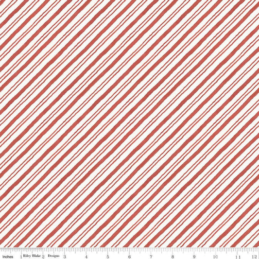 Holiday Spirit - Red White Striped Christmas Fabric, Riley Blake C17465-Red, Bias Stripe Christmas Xmas Fabric, Lisa Audit, By the Yard