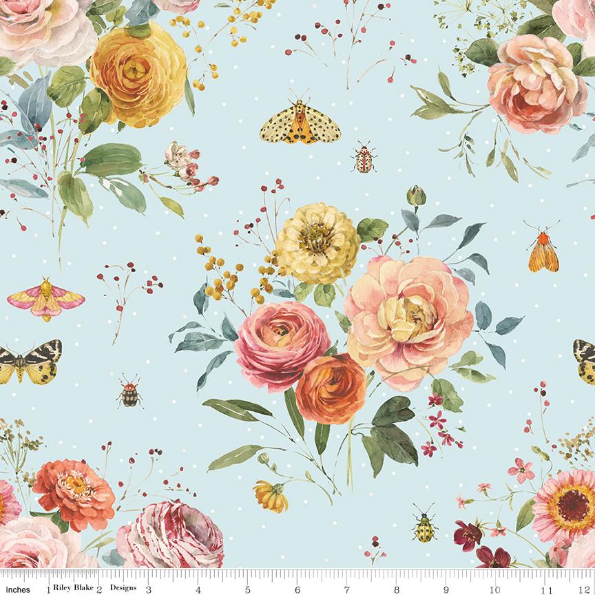 Sketchbook 10" Stacker, Riley Blake 10-17520-42, 10" Precut Pink Blue Yellow Coral Floral Fabric Squares, Lisa Audit