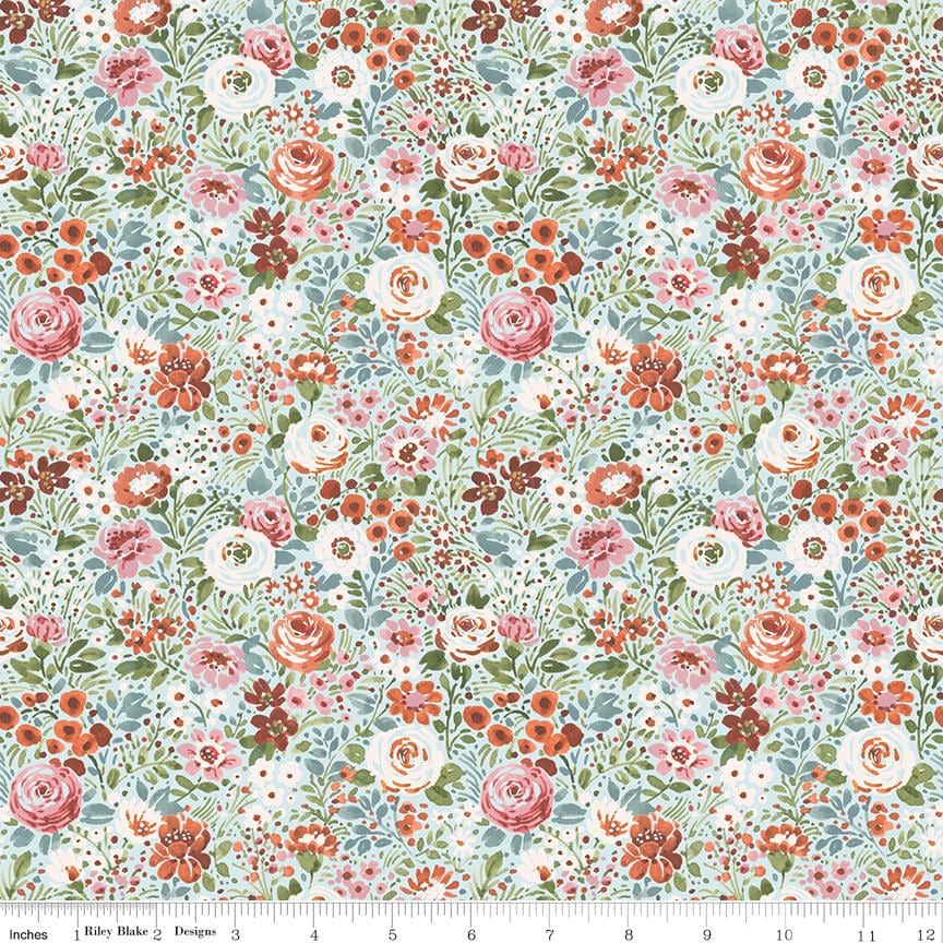 Sketchbook 5" Stacker, Riley Blake 5-17520-42, 5" Precut Pink Blue Yellow Coral Floral Fabric Squares, Lisa Audit