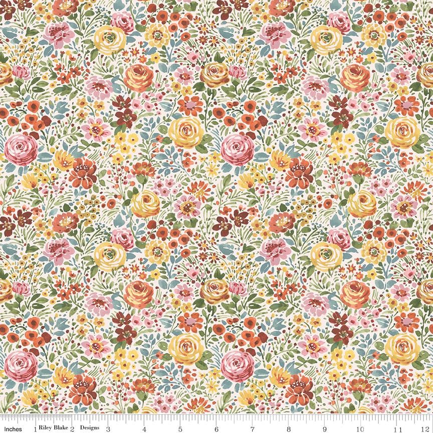 Sketchbook 10" Stacker, Riley Blake 10-17520-42, 10" Precut Pink Blue Yellow Coral Floral Fabric Squares, Lisa Audit