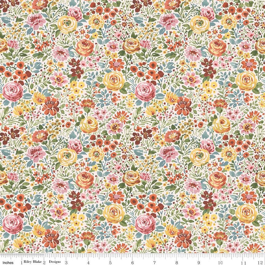 Sketchbook 5" Stacker, Riley Blake 5-17520-42, 5" Precut Pink Blue Yellow Coral Floral Fabric Squares, Lisa Audit