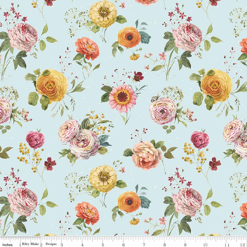 Sketchbook 5" Stacker, Riley Blake 5-17520-42, 5" Precut Pink Blue Yellow Coral Floral Fabric Squares, Lisa Audit