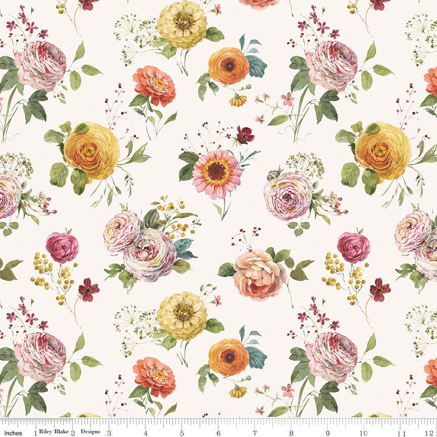 Sketchbook 5" Stacker, Riley Blake 5-17520-42, 5" Precut Pink Blue Yellow Coral Floral Fabric Squares, Lisa Audit