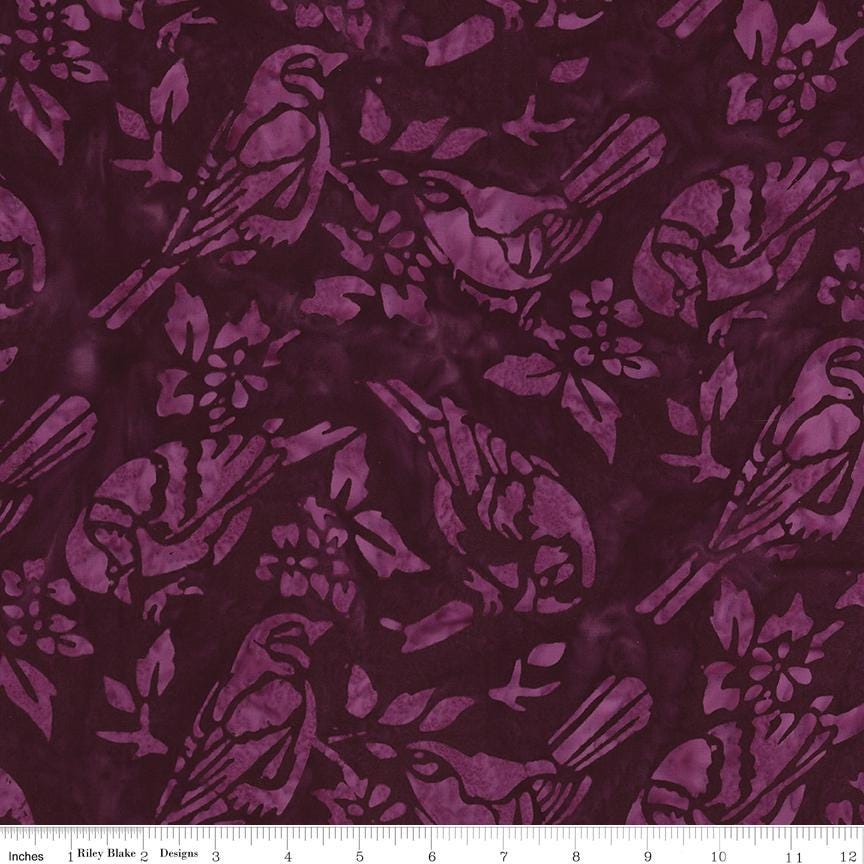 Expressions Batiks Backyard Birds 5" Stacker, Riley Blake 5-23584-42, 5" Precut Pink Purple Green Bird Floral Batik Fabric Squares