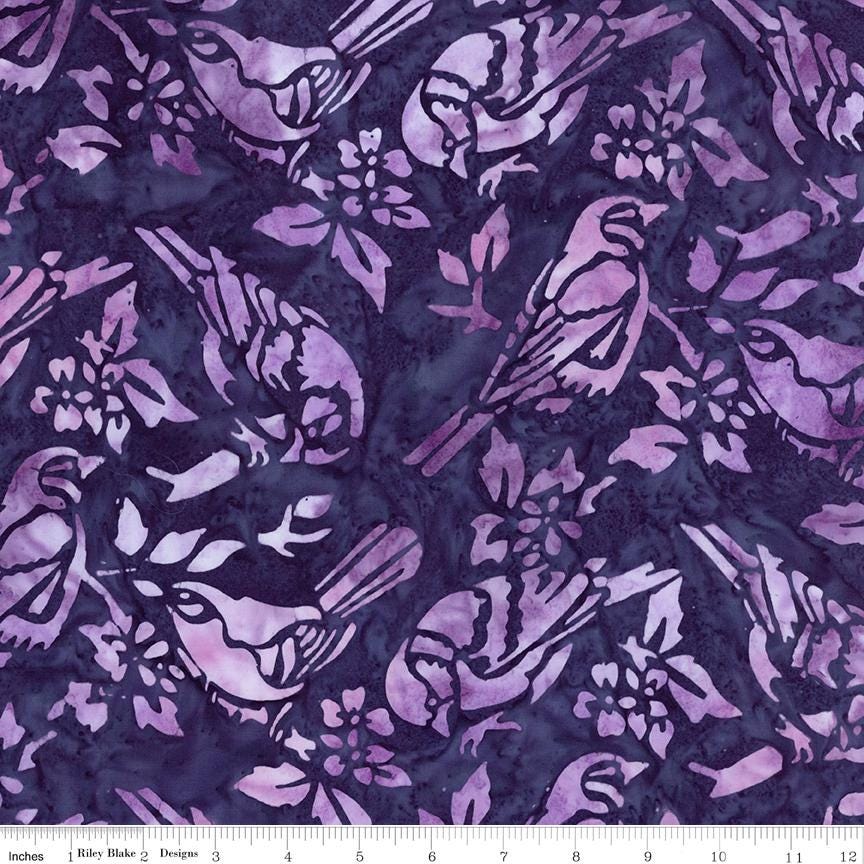 Expressions Batiks Backyard Birds 5" Stacker, Riley Blake 5-23584-42, 5" Precut Pink Purple Green Bird Floral Batik Fabric Squares