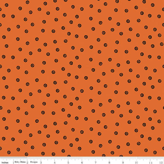 Scary Scraps - Black Circled Dots on Orange Fabric, Riley Blake C17609-Orange, Polka Dot Halloween Cotton Quilt Fabric, Frisch, By the Yard