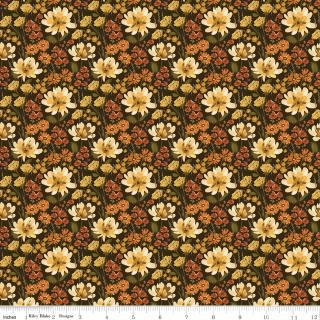 Bountiful - Autumn Fall Flowers on Brown Fabric, Riley Blake C17861-Mocha, Autumn Fall Floral Cotton Fabric, Sandy Gervais