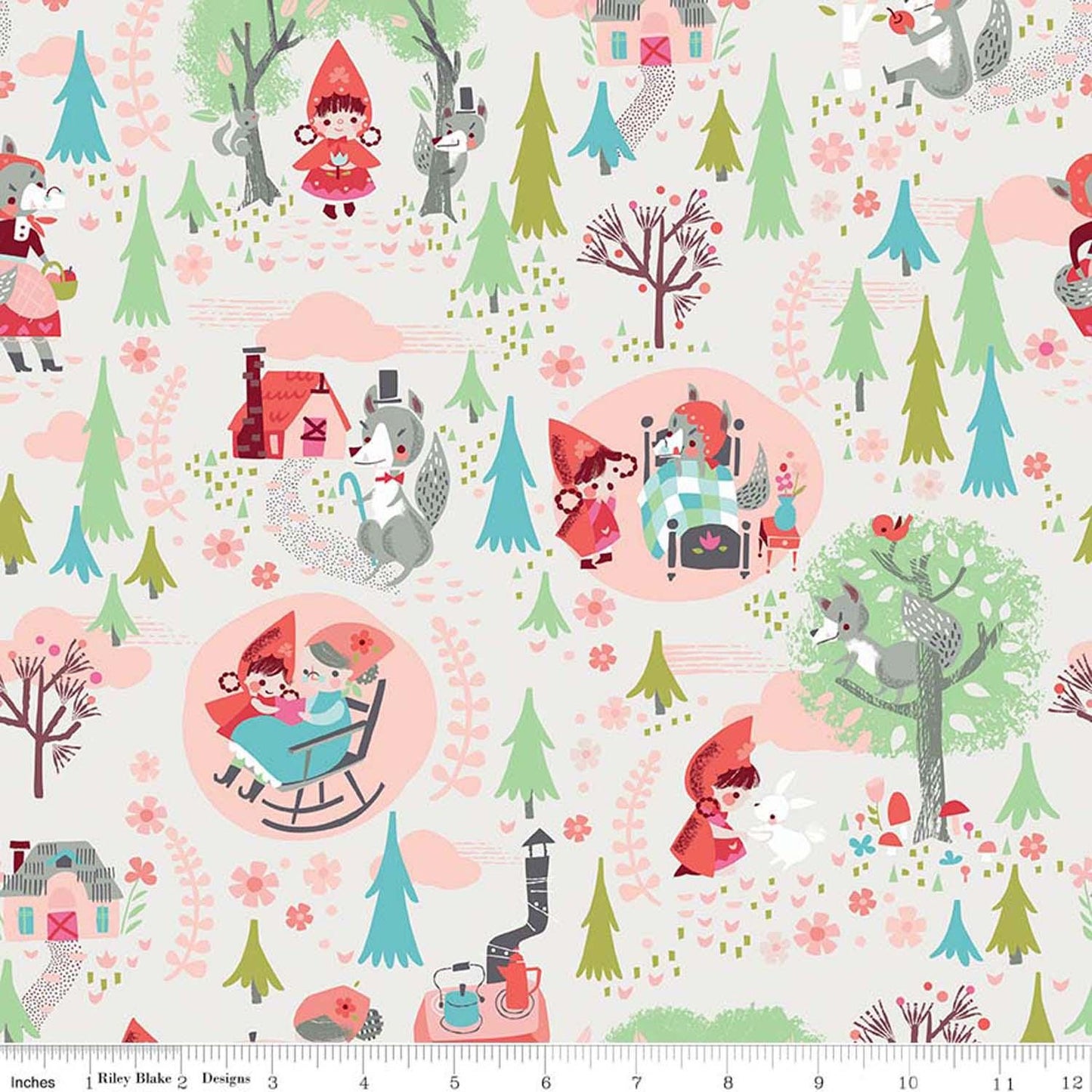 Little Red in the Woods 5" Stacker, Riley Blake 5-8080-42, 5" Precut Pink Mint Blue Little Red Riding Hood Fairy Tale Fabric