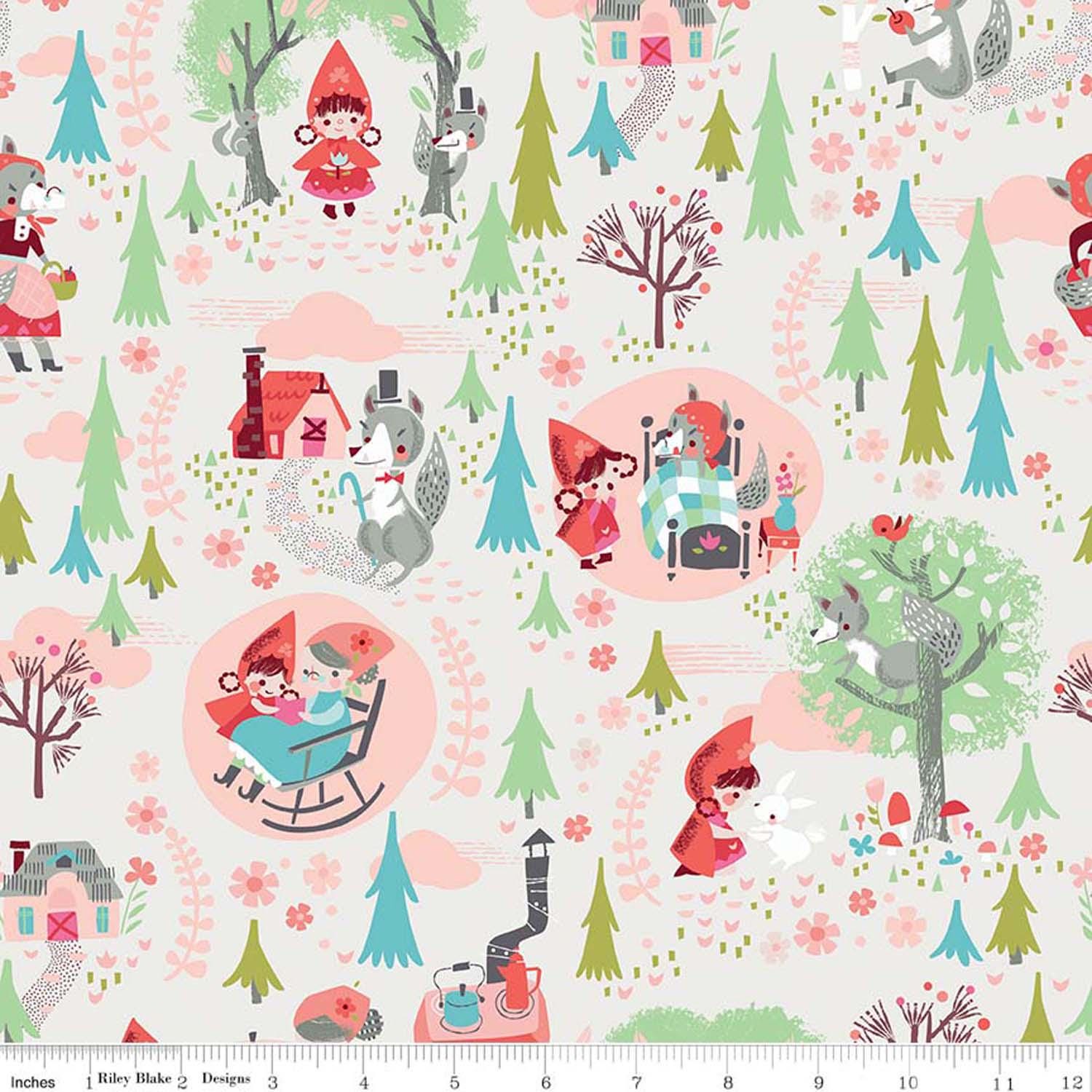 Little Red in the Woods 5" Stacker, Riley Blake 5-8080-42, 5" Precut Pink Mint Blue Little Red Riding Hood Fairy Tale Fabric