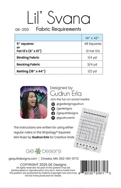 Lil' Svana Table Runner Quilt Pattern, GE Designs Ge-250, Charm Pack Fat 12s Friendly Table Runner Topper Quilt Pattern, Stripology Ruler