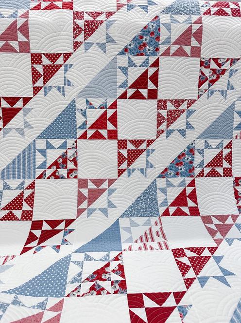 Liberty Stars and Stripes Quilt Pattern, Jen Belnap Design JBD117, Fat Quarter FQ Friendly Split Stars Throw Bed Quilt Pattern